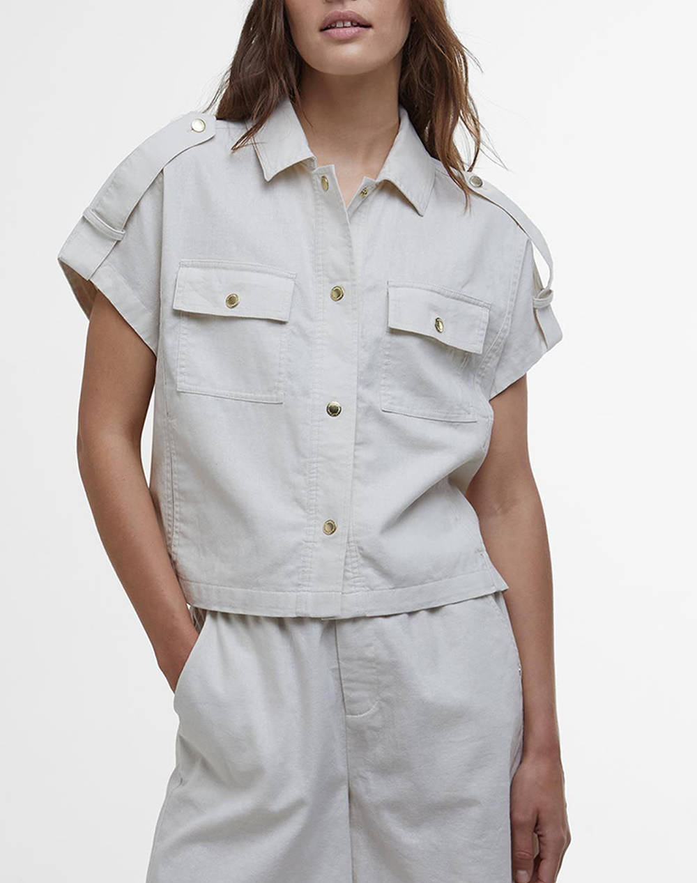 Barbour International Shirt Women Clothes Shirts Lightgray Cotton,Linen Lsh1664 Bist39.1 Female Shirts