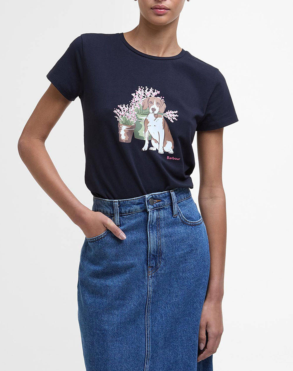 Barbour T Shirt Ss Women Clothes Tops T Shirts Navyblue Cotton,Elastic Lts0667 Brny73.1 Female T-Shirts Blue