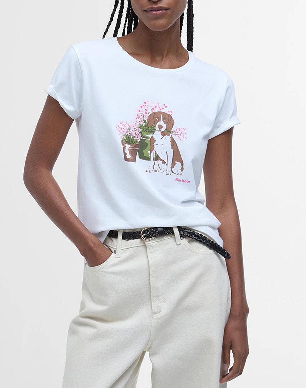 Barbour T Shirt Ss Women Clothes Tops T Shirts White Cotton,Elastic Lts0667 Brwh11 Female T-Shirts