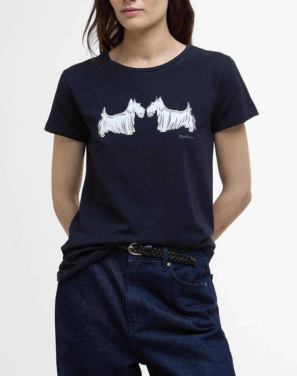 Barbour T Shirt Ss Women Clothes Tops T Shirts Navyblue Cotton,Elastic Lts0669 Brny73.1 Female T-Shirts Blue