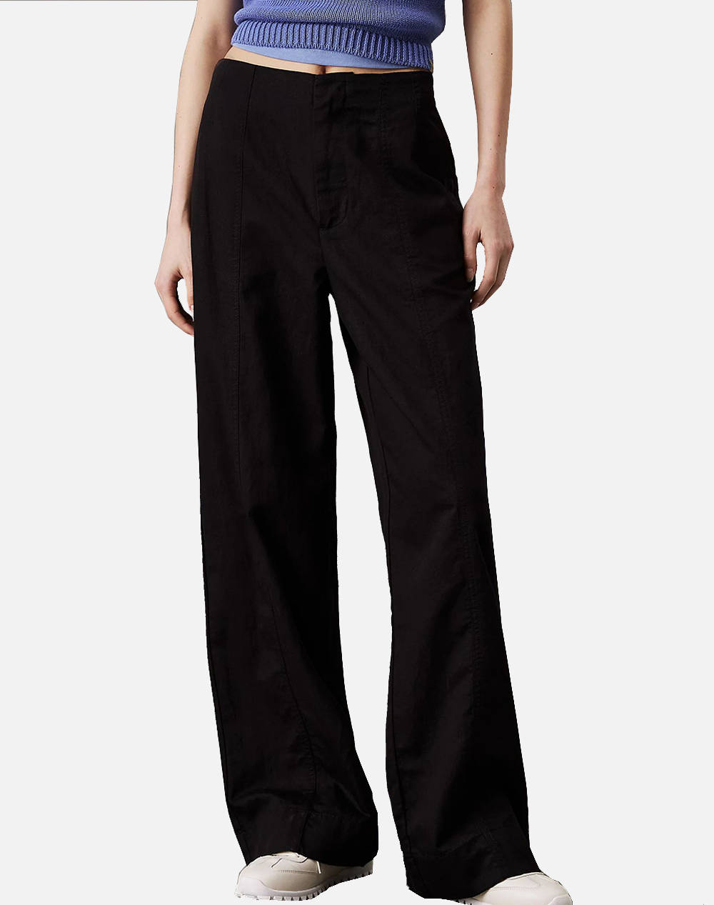 Calvin Klein Soft Linen Pant Women Clothes Trousers Fabric Trousers Black Cotton,Linen J20J225340 Beh Female Fabric Trousers Black