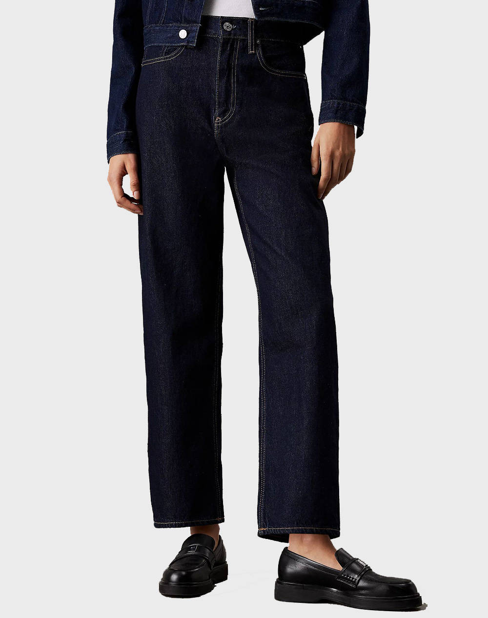 Calvin Klein Jeans Barrel Women Clothes Trousers Jeans/5P/Cargo Denimdarkblue Cotton J20J225469 1Ap32 Female Jeans/5P/Cargo Blue