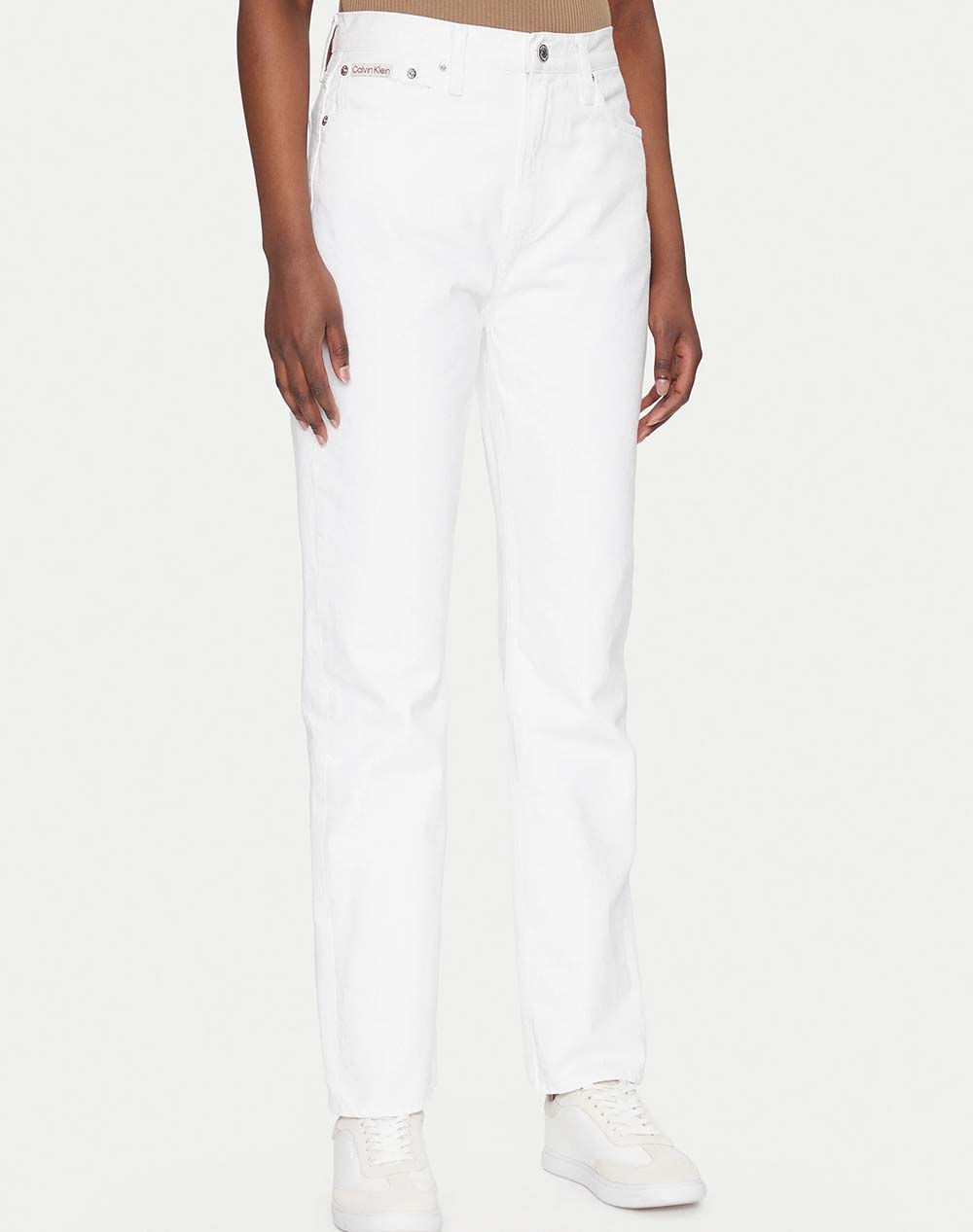 Calvin Klein Jeans Authentic Slim Straight Women Clothes Trousers Jeans/5P/Cargo White Cotton J20J225136 1Aa32 Female Jeans/5P/Cargo