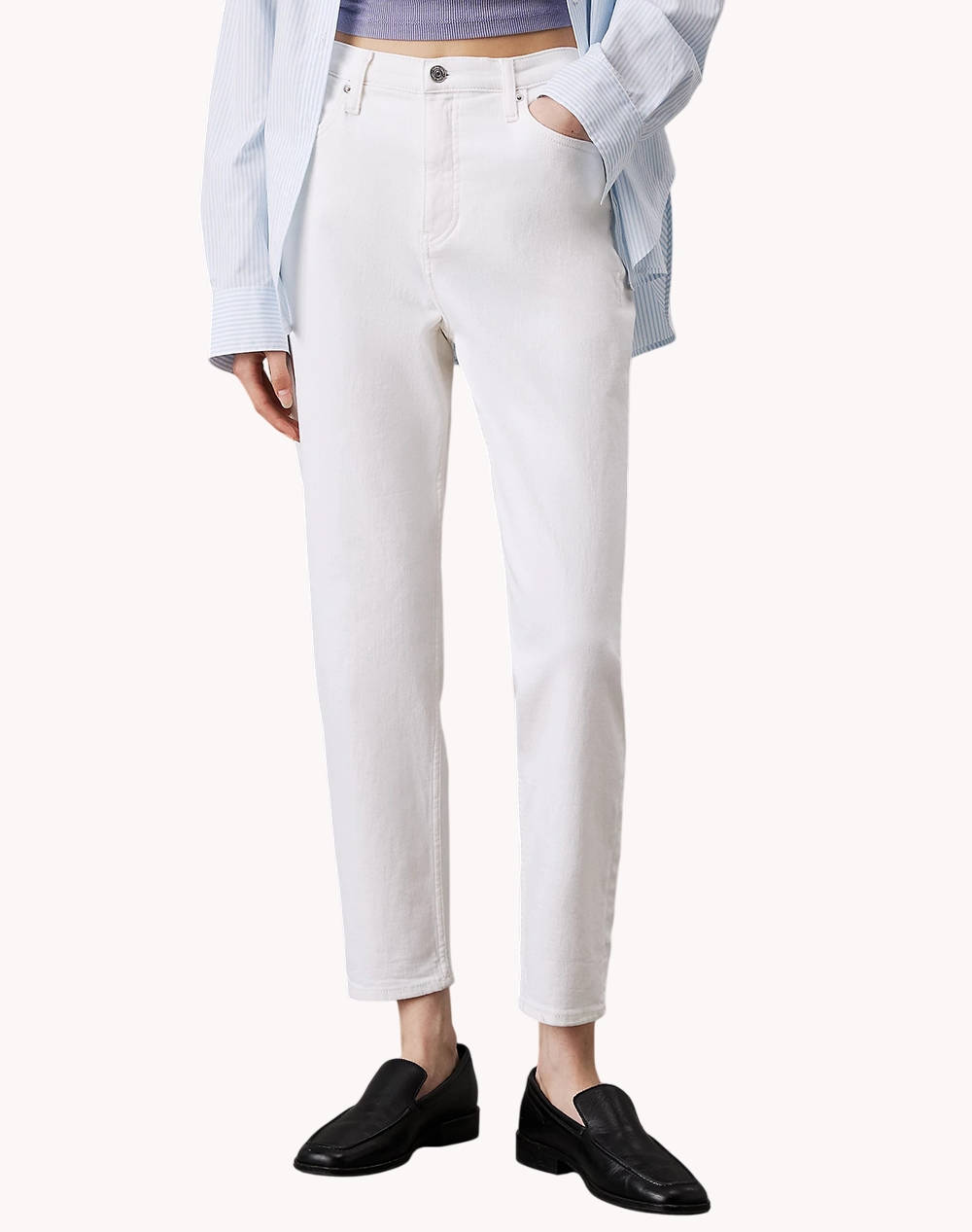 Calvin Klein Jeans Mom Jean Women Clothes Trousers Jeans/5P/Cargo White Cotton,Elastic,Synthetic J20J225137 1Aa28 Female Jeans/5P/Cargo