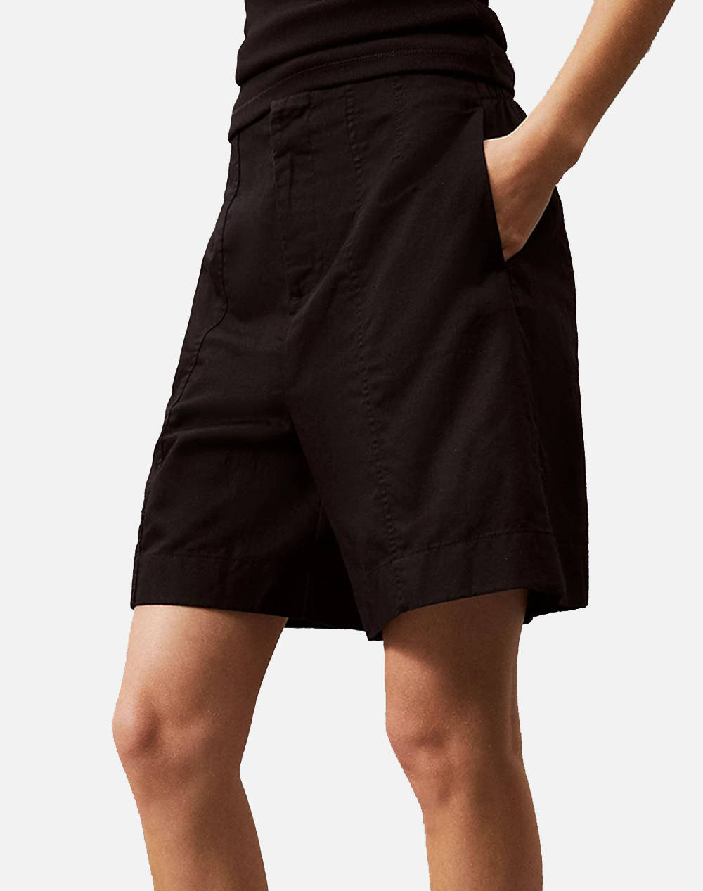 Calvin Klein Soft Linen Short Women Clothes Shorts/Bermudas Bermudas Black Cotton,Linen J20J225219 Behni Female Bermudas Black