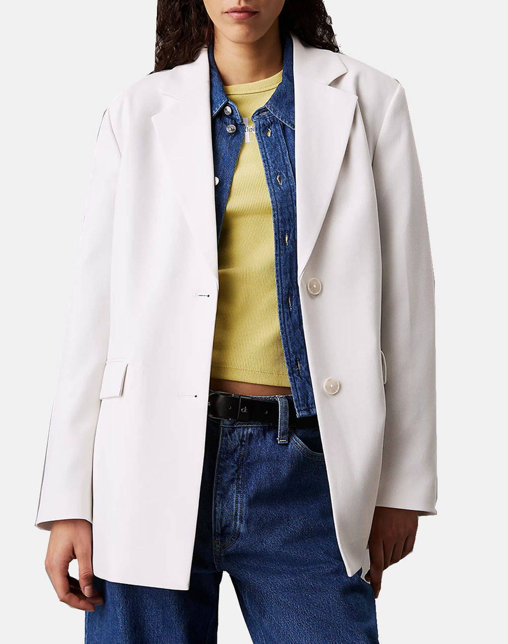 Calvin Klein Jeans Ecovero Tailored Back Tie Blazer Women Clothes Outerwear Blazers Offwhite Viscose,Elastic,Synthetic J20J225206 Ada Female Blazers