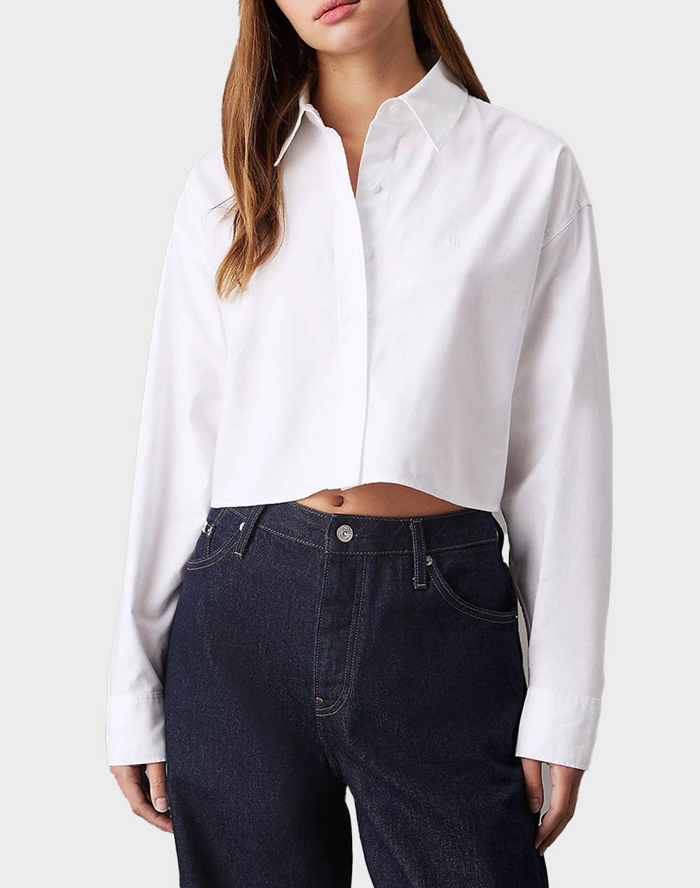 Calvin Klein Jeans Oxford Ls Cropped Shirt Women Clothes Shirts White Cotton J20J225079 Yaf Female Shirts