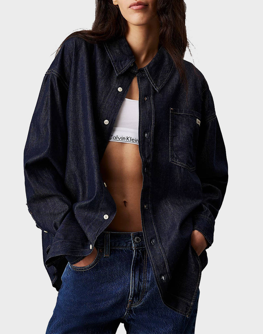 Calvin Klein Jeans Oversized Ls Denim Shirt Women Clothes Shirts Denimdarkblue Cotton,Synthetic J20J225471 1Ap Female Shirts Blue