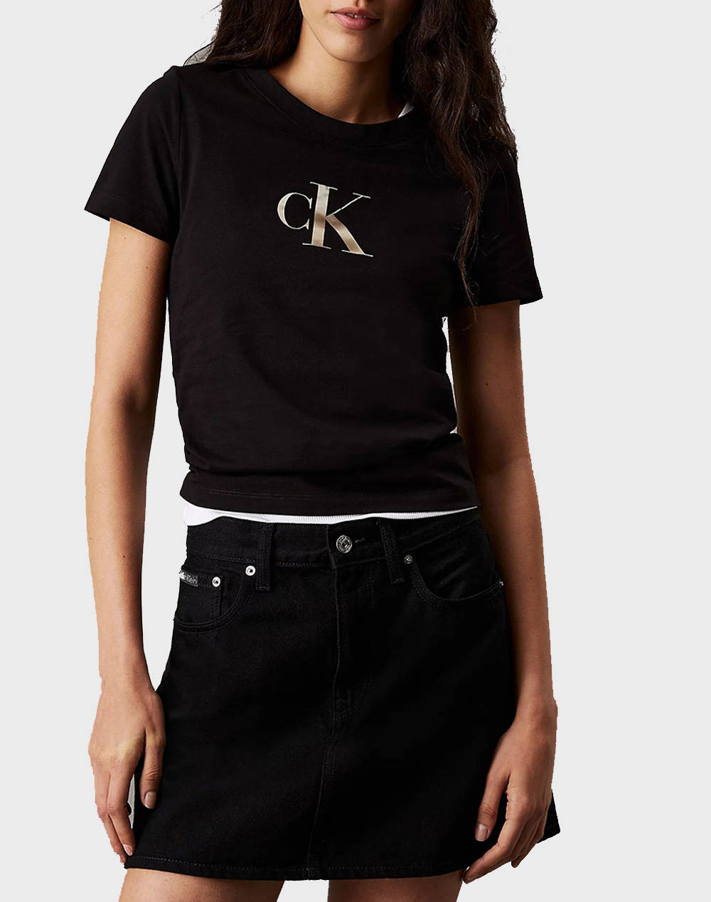Calvin Klein Jeans Gradient Ck Slim Tee Women Clothes Tops T Shirts Black Cotton J20J224982 Beh Female T-Shirts Black