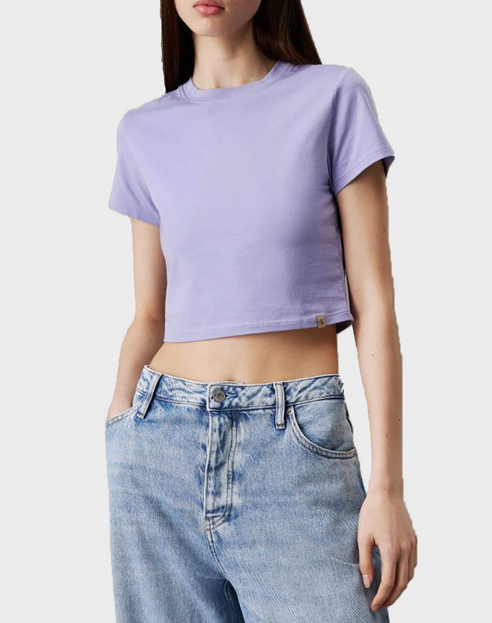 Calvin Klein Jeans Clean Cropped Short Sleeve Tee Women Clothes Tops T Shirts Violet Cotton,Elastic J20J225237 Vfv Female T-Shirts