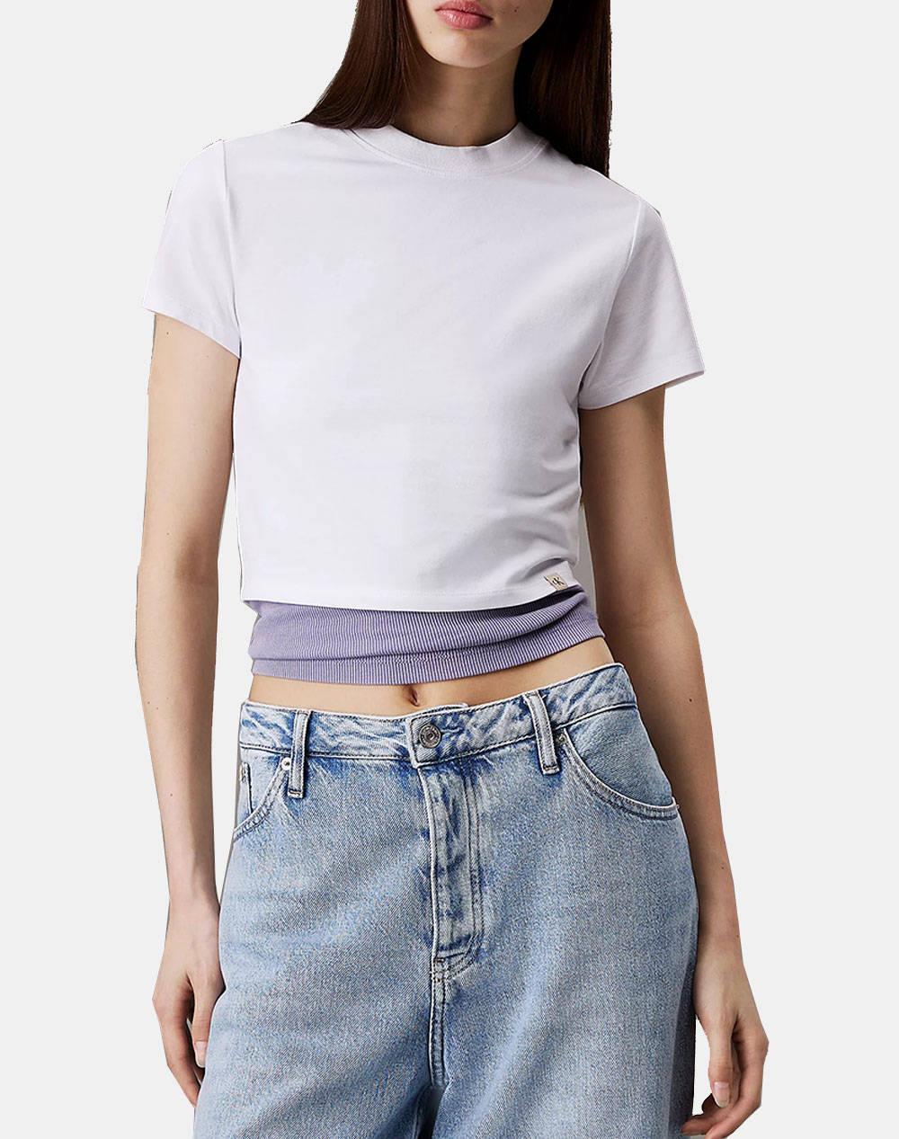 Calvin Klein Jeans Clean Cropped Short Sleeve Tee Women Clothes Tops T Shirts White Cotton,Elastic J20J225237 Yaa Female T-Shirts