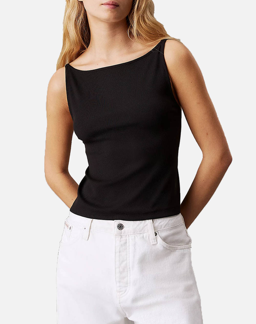 Calvin Klein Jeans Logo Elastic Open Back Top Women Clothes Tops Tops/Bodies Black Elastic,Synthetic J20J225314 Beh Female Tops/Bodies Black