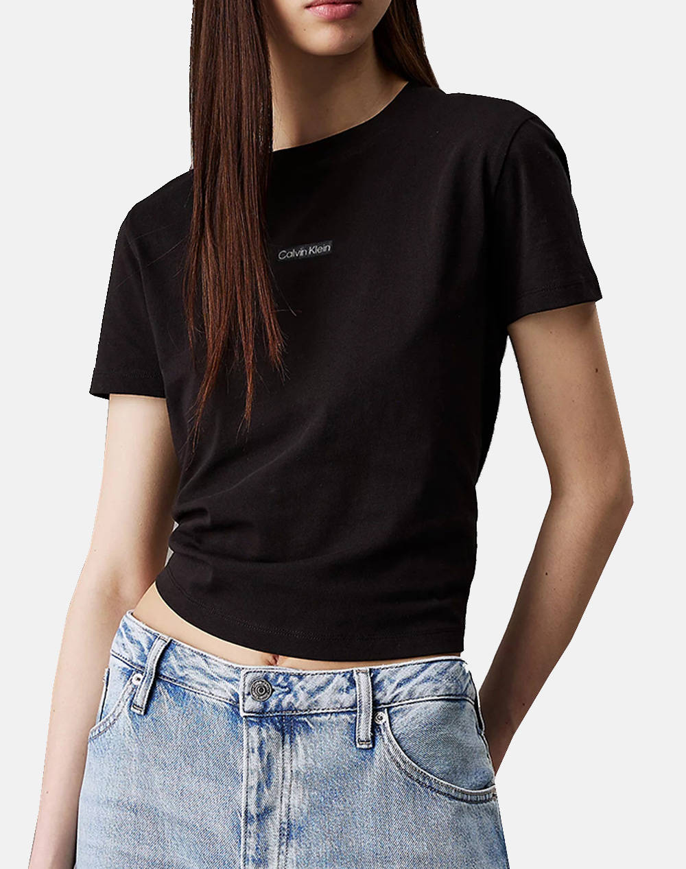 Calvin Klein Placed Institutional Baby Tee Women Clothes Tops T Shirts Black Cotton J20J225524 Beh Female T-Shirts Black