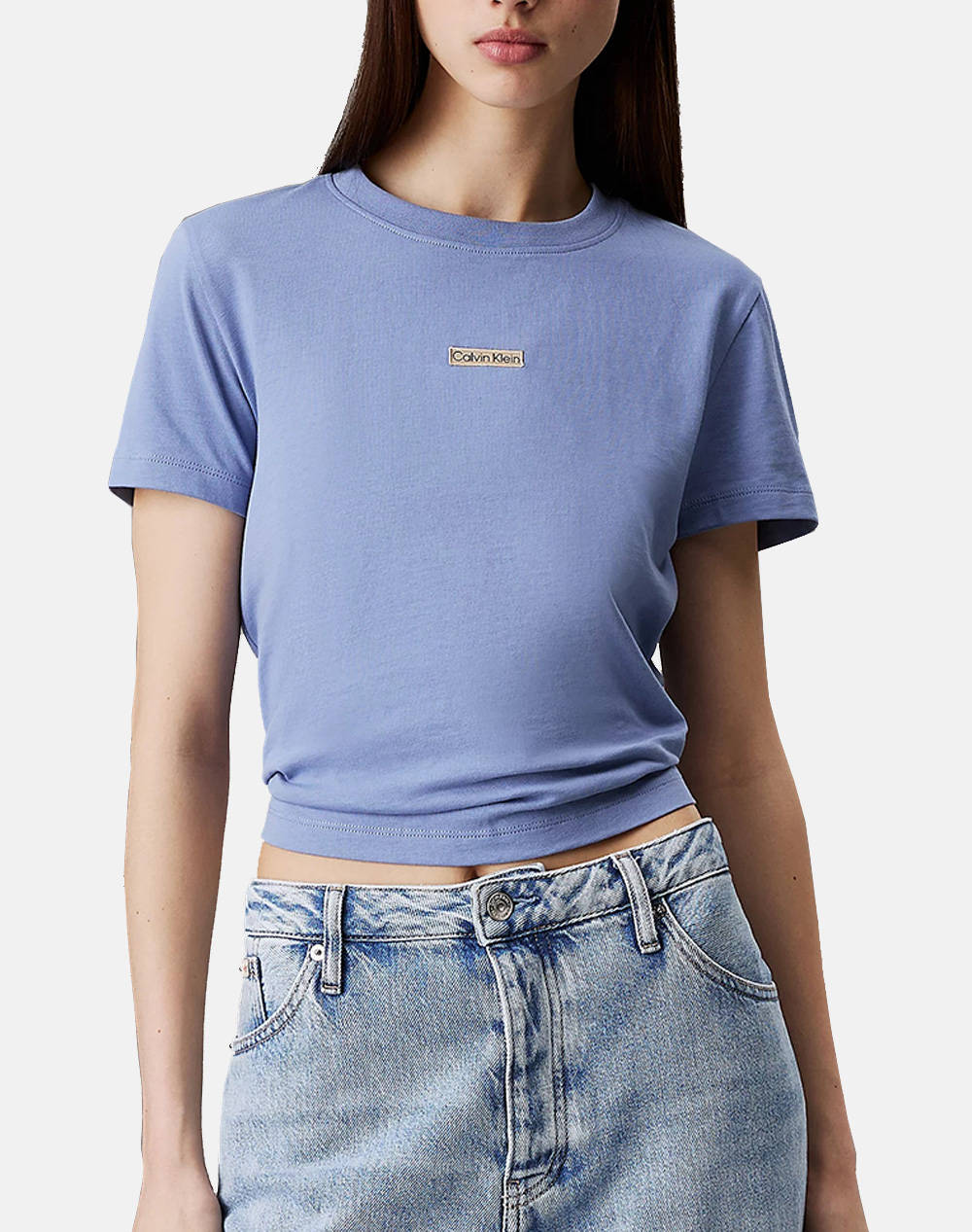 Calvin Klein Placed Institutional Baby Tee Women Clothes Tops T Shirts Ciel Cotton J20J225524 Ce0 Female T-Shirts