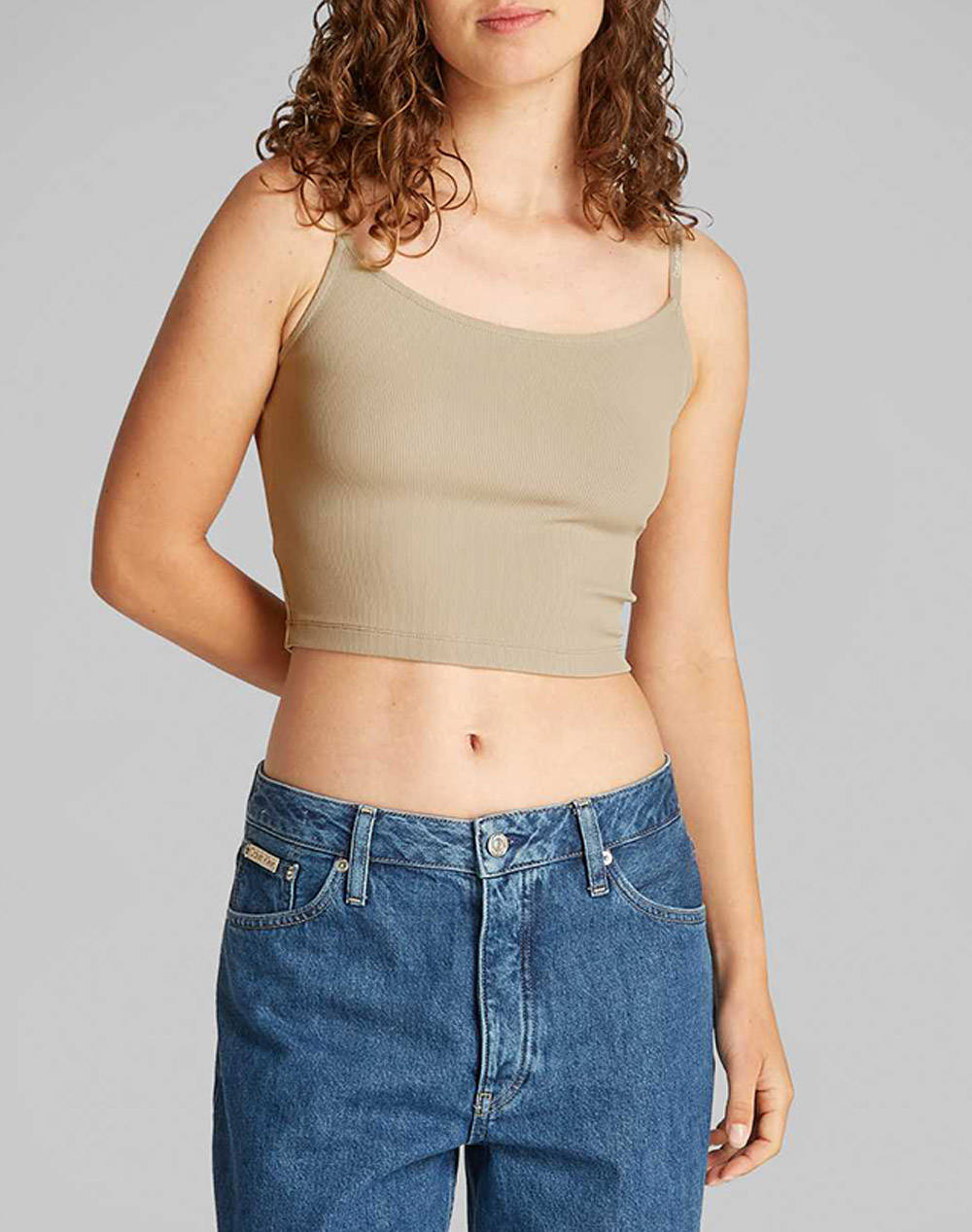 Calvin Klein Logo Elastic Strappy Top Women Clothes Tops Tops/Bodies Gray Elastic,Synthetic J20J225312 Pf0 Female Tops/Bodies