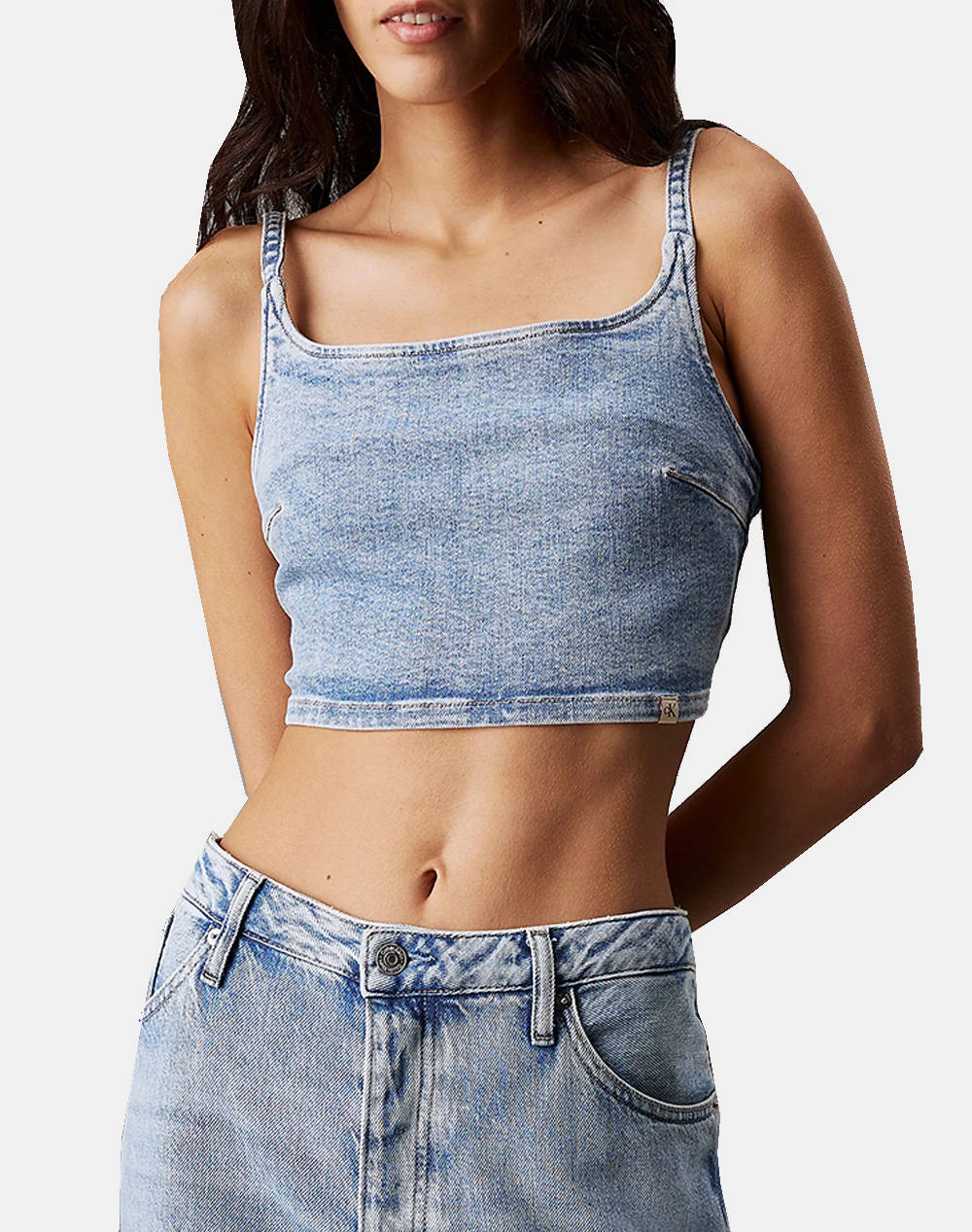 Calvin Klein Denim Bralette Women Clothes Tops Tops/Bodies Denimlightblue Cotton,Elastic,Synthetic J20J225515 1Aa Female Tops/Bodies Blue