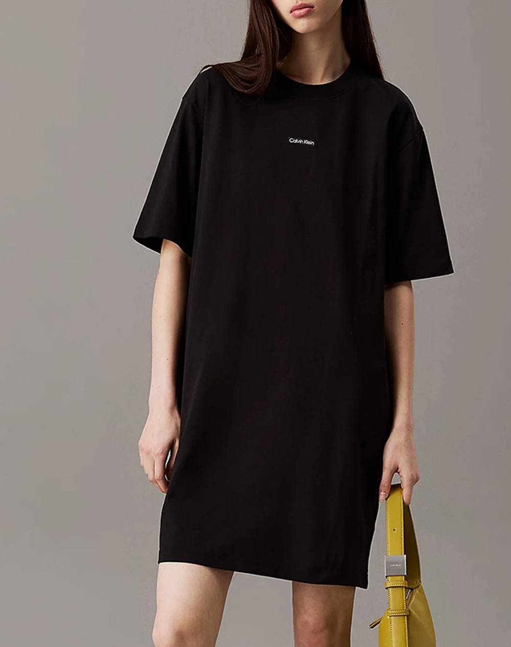 Calvin Klein Placed Inst Tee Dress Women Clothes Dresses Black Cotton J20J225289 Beh Female Dresses Black