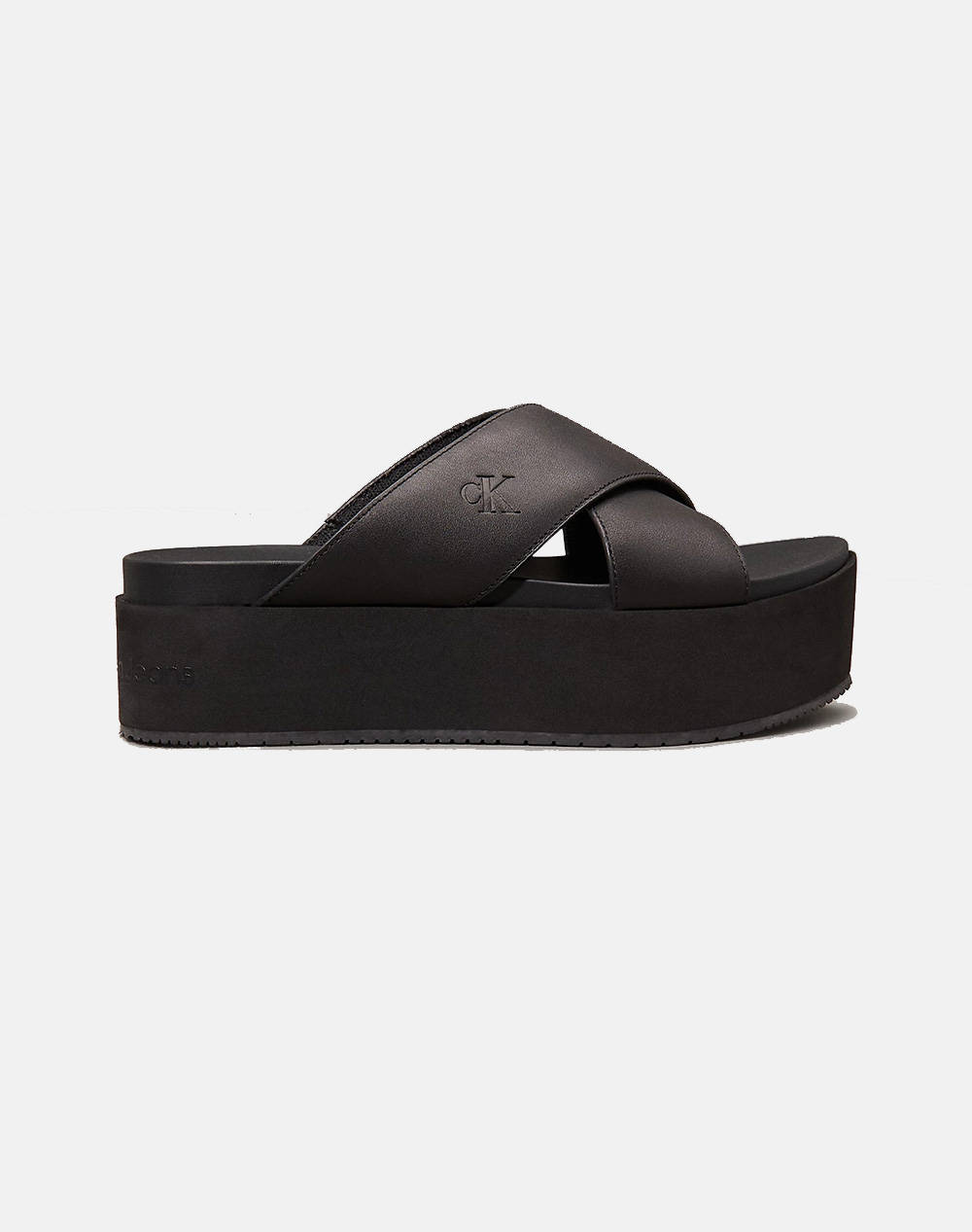 Calvin Klein Flatform Cross Mg Uc Women Footwear Sandals Black Leather Yw0Yw01349 0Gt Female Sandals Black