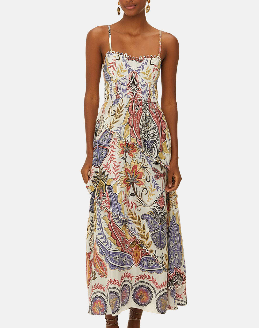 Farm Rio Boho Glam Off White Loopy Cups Maxi Dress Γυναικα Ρουχα Φορεματα Offwhite Βισκοζ 332201 25017
