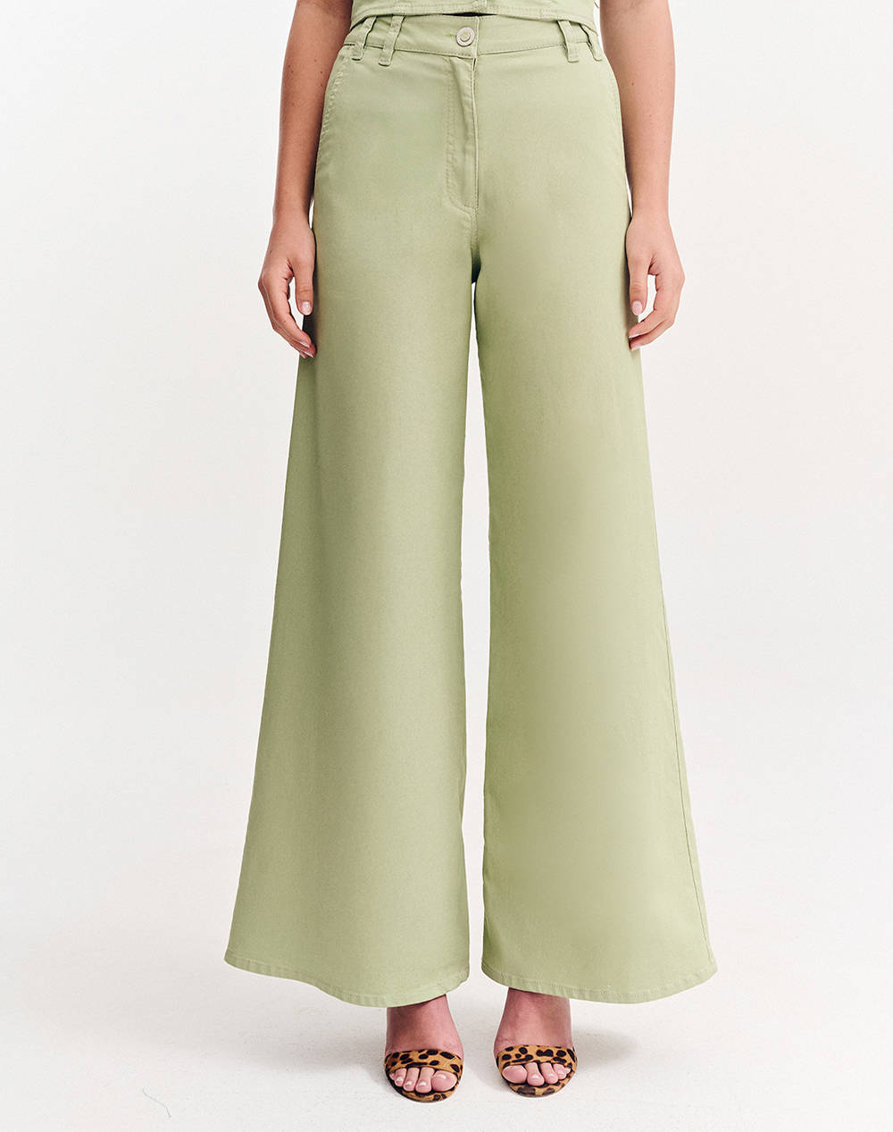 Forel Bell Bottom Pants Case Study Women Clothes Trousers Jeans/5P/Cargo Lightgreen Cotton,Elastic,Synthetic 080.20.05.003 Αλοη Female Jeans/5P/Cargo