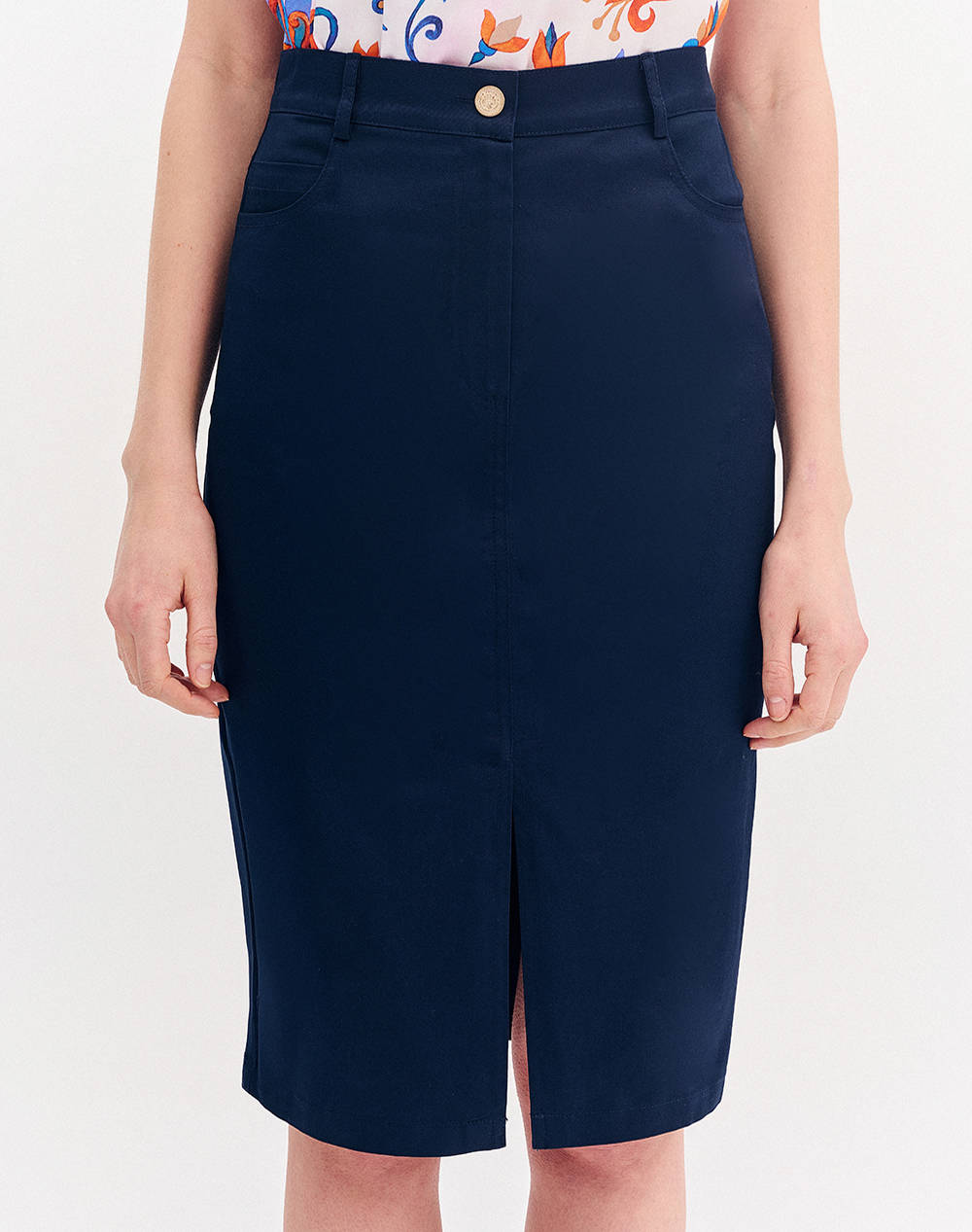 Forel Cotton Pencil Skirt Women Clothes Skirts Darkblue Cotton,Fabric 080.00.01.012 Μπλε Female Skirts Blue
