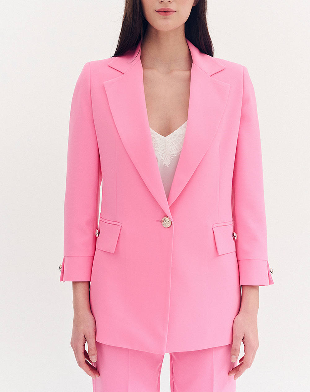 Forel Long Jacket With 3/4 Sleeves Women Clothes Outerwear Blazers Pink Elastic,Synthetic 080.30.01.008 Ροζ Female Blazers