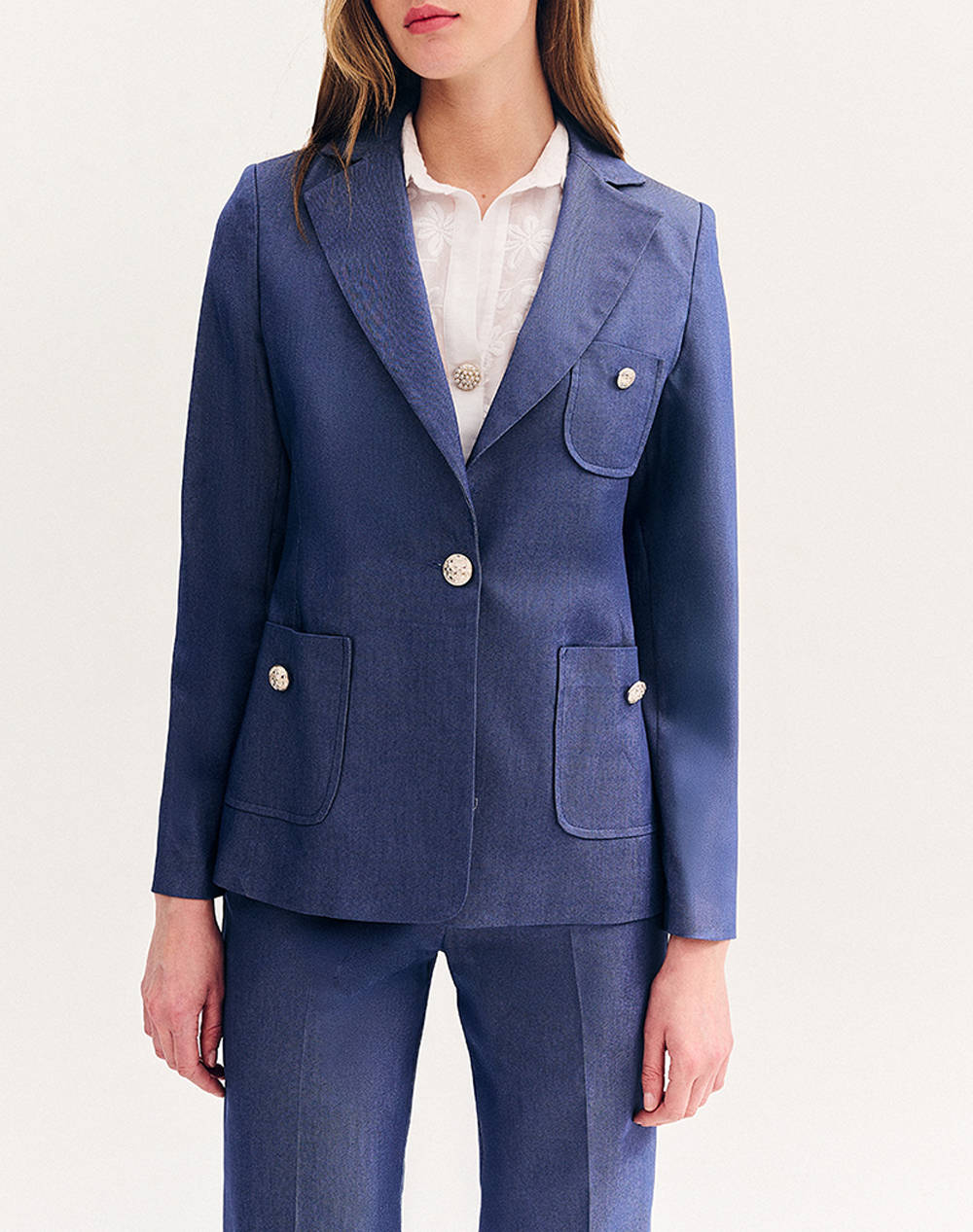 Forel Jacket With Square Pockets Women Clothes Outerwear Blazers Blue Cotton,Elastic,Synthetic 080.30.01.005 Μπλε Female Blazers Blue