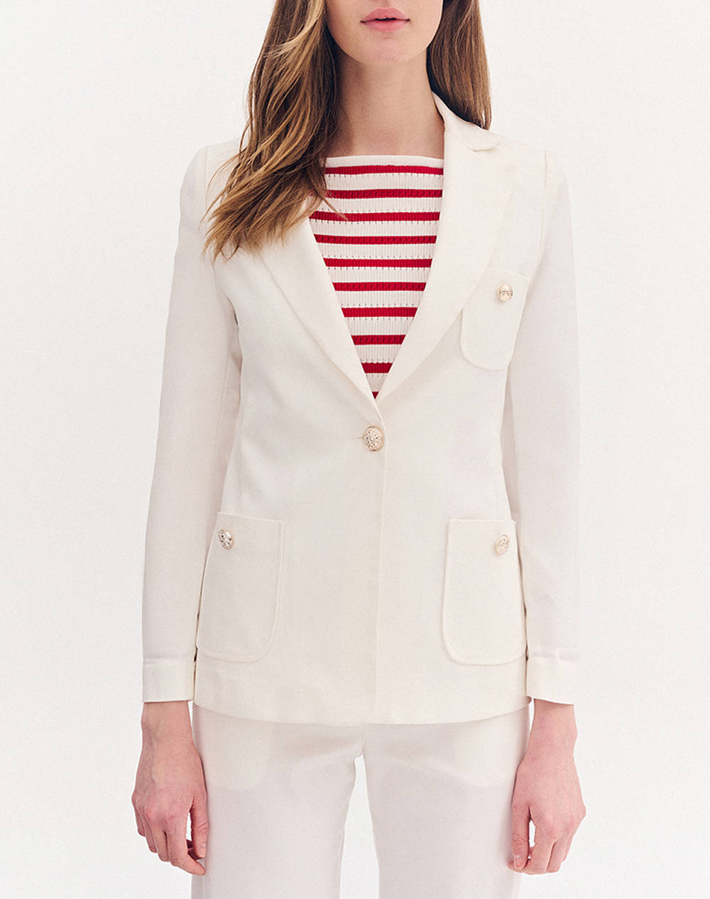 Forel Jacket With Square Pockets Women Clothes Outerwear Blazers Ecru Cotton,Elastic,Synthetic 080.30.01.005 Εκρου Female Blazers