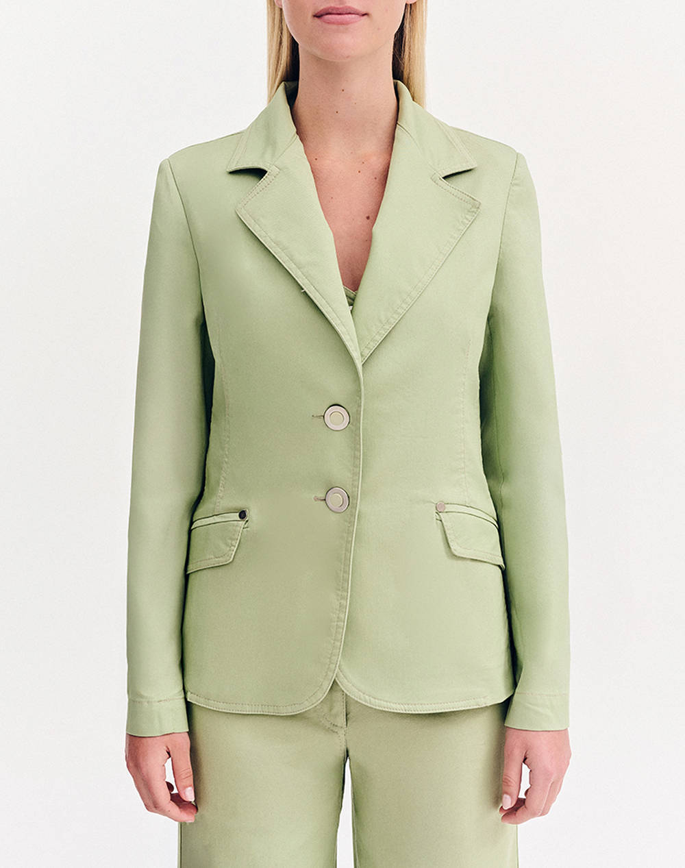 Forel Waisted Jacket Case Study Women Clothes Outerwear Blazers Lightgreen Cotton,Elastic,Synthetic 080.30.05.001 Αλοη Female Blazers Green