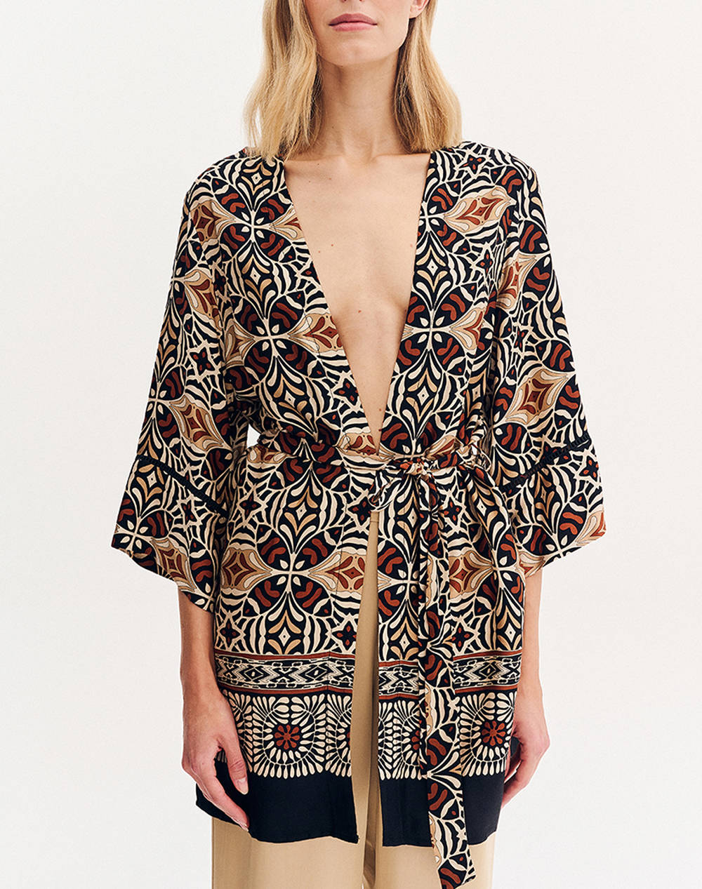 Forel Printed Tunic With 3/4 Sleeves Women Clothes Shirts Mixed Viscose 080.81.01.002 Ekai Female Shirts