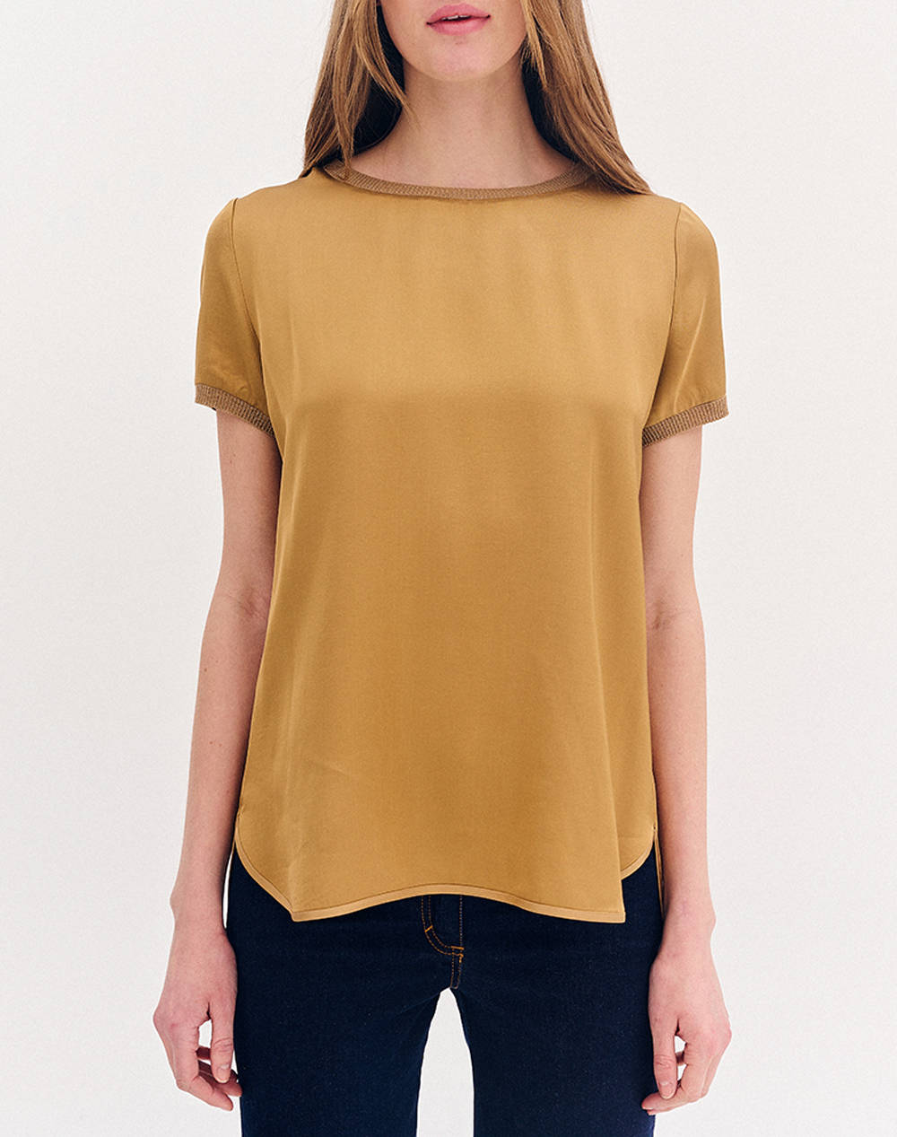 Forel Shirt With Rip Pattern Women Clothes Tops T Shirts Gold Viscose,Synthetic 080.10.01.052 Χρυσο Female T-Shirts Gold