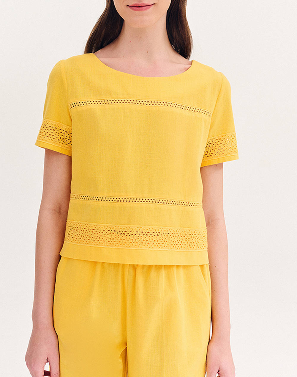 Forel Shirt With Perforated Pattern Women Clothes Tops T Shirts Yellow Cotton 080.10.01.002 Κιτρινο Female T-Shirts