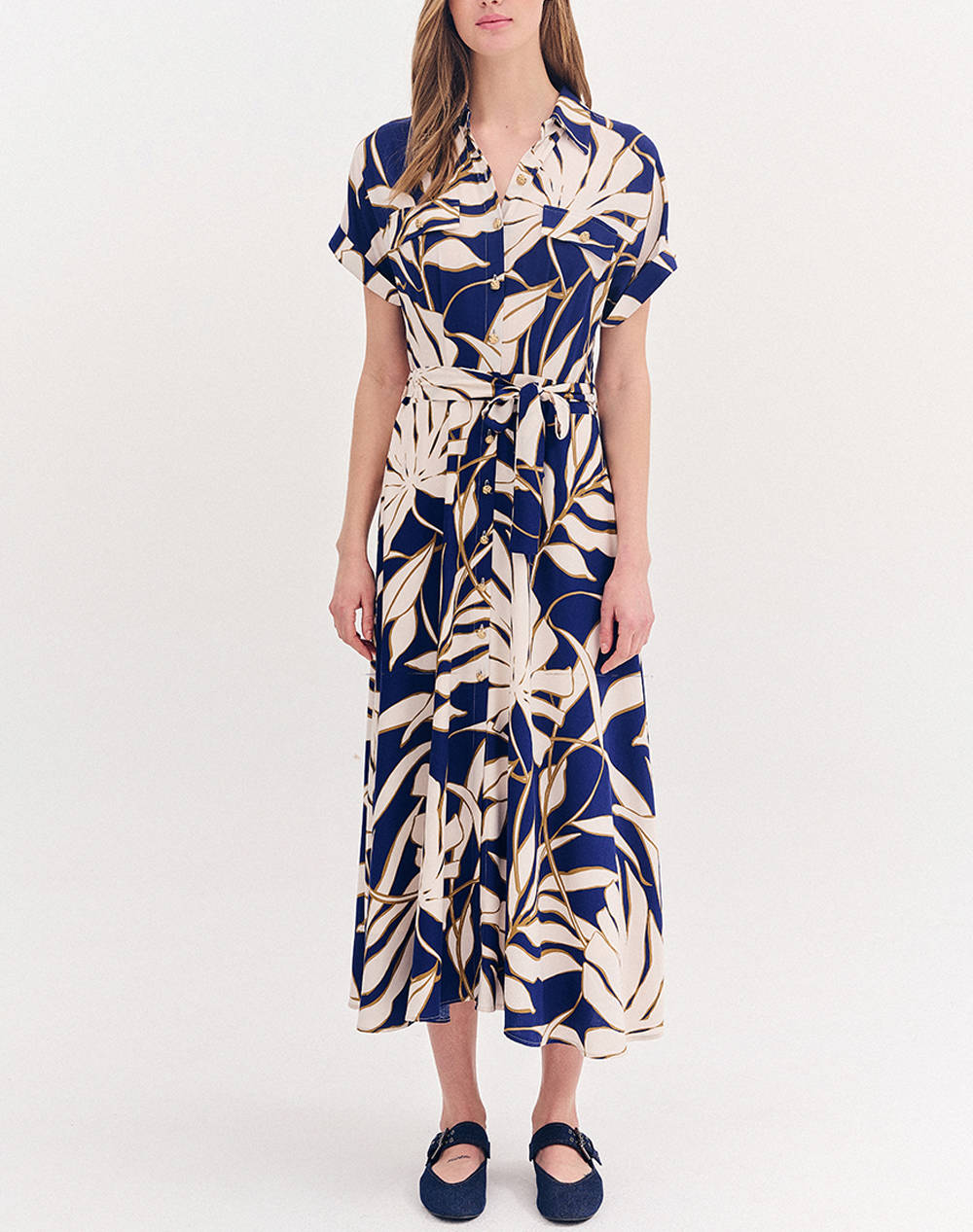 Forel Printed Shirt Dress Women Clothes Dresses Blue Viscose 080.50.01.007 Μπλε Female Dresses Blue