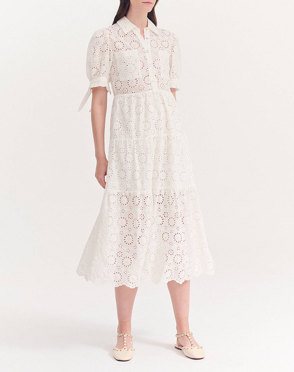 Forel Midi Dress With Cut Embroidery Women Clothes Dresses White Cotton 080.50.01.115 Λευκο Female Dresses