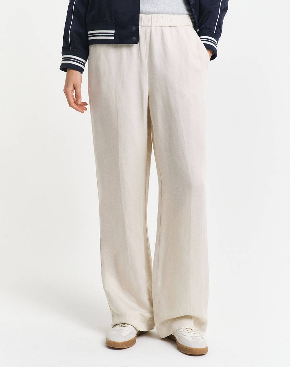 Gant Rel Linen Blend Pull On Pants Women Clothes Trousers Chinos Ecru Viscose,Linen 3Gw4150348 34 Female Chinos