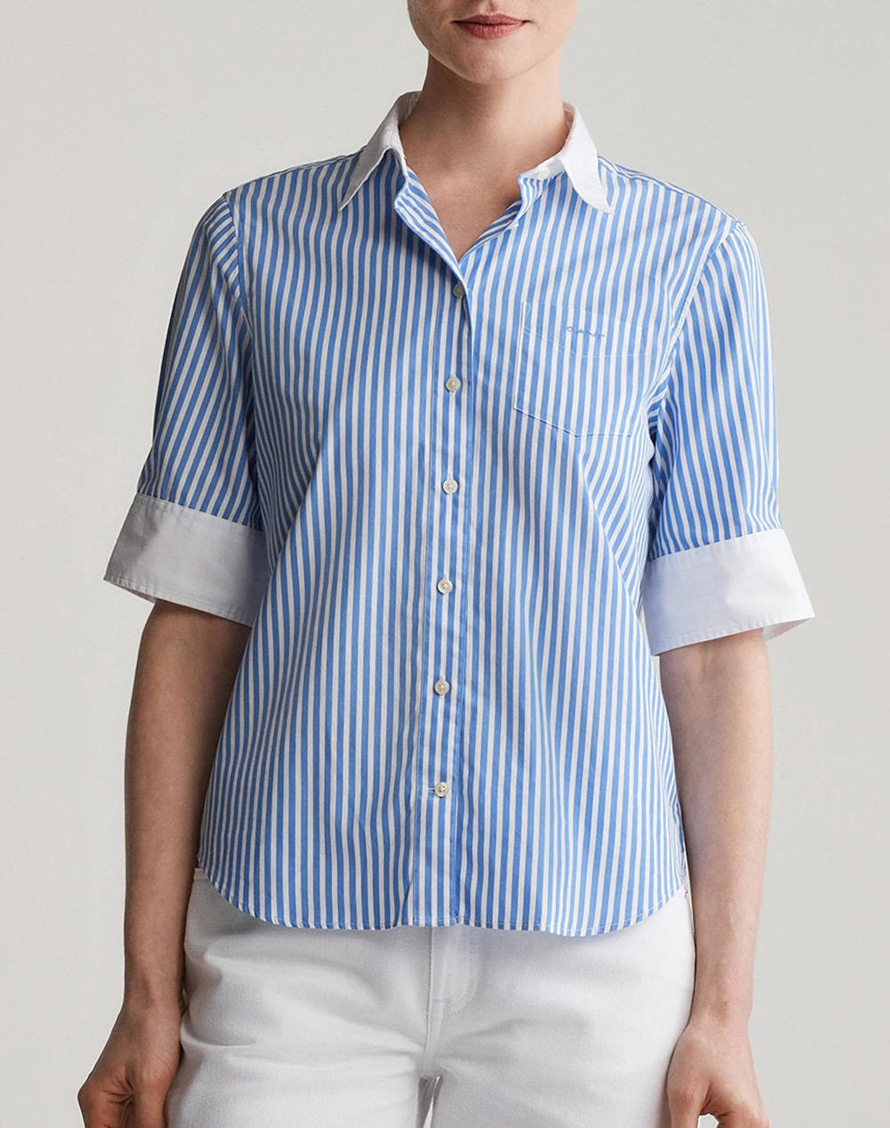 Gant Shirt Ss Reg Contrast Striped Ss Shirt Women Clothes Shirts Blue Cotton 3Gw4300463 419 Female Shirts Blue