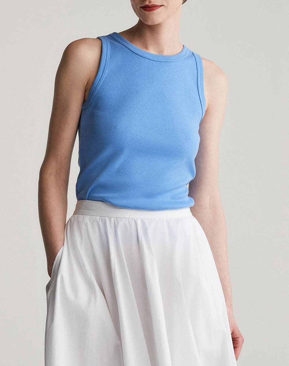 Gant High Neck Rib Tank Top Ns Women Clothes Tops Tops/Bodies Blue Cotton,Elastic,Synthetic 3Gw4201407 419 Female Tops/Bodies Blue