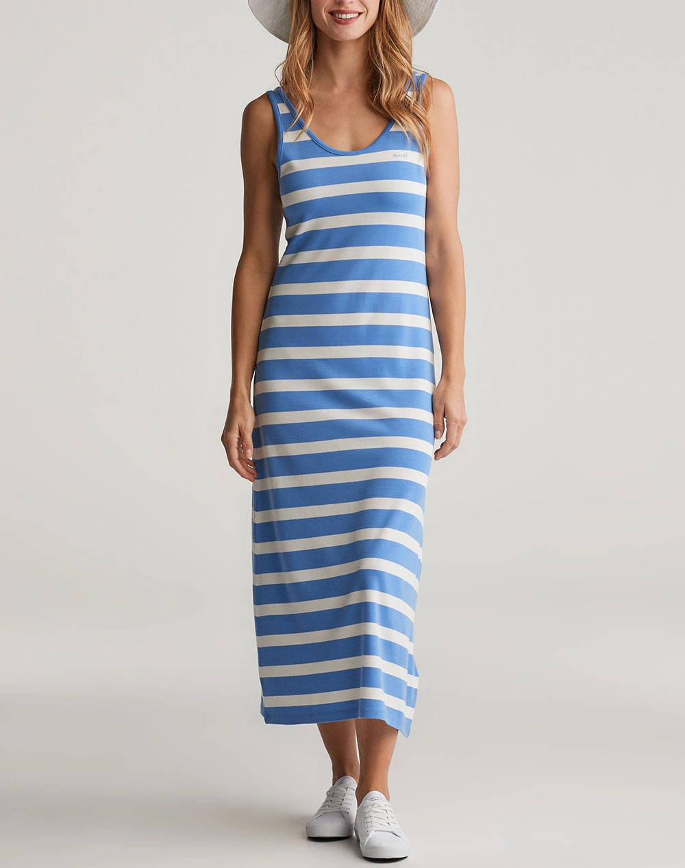 Gant Dress Striped Tank Top Jersey Midi Dress Women Clothes Dresses Blue Cotton,Synthetic 3Gw4200558 419 Female Dresses Blue