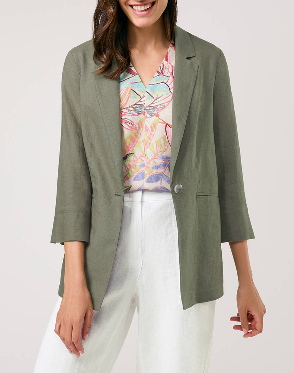 Gerry Weber Blazer 3/4 Sleeve Wi Women Clothes Outerwear Blazers Darkolivegreen Linen 530030 31235 50955 Female Blazers Green