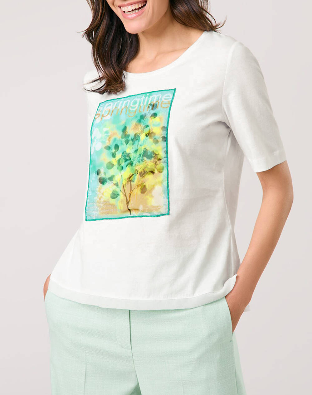 Gerry Weber T Shirt 1/2 Sleeve Women Clothes Tops T Shirts Offwhite Cotton 570279 35018 09059 Female T-Shirts