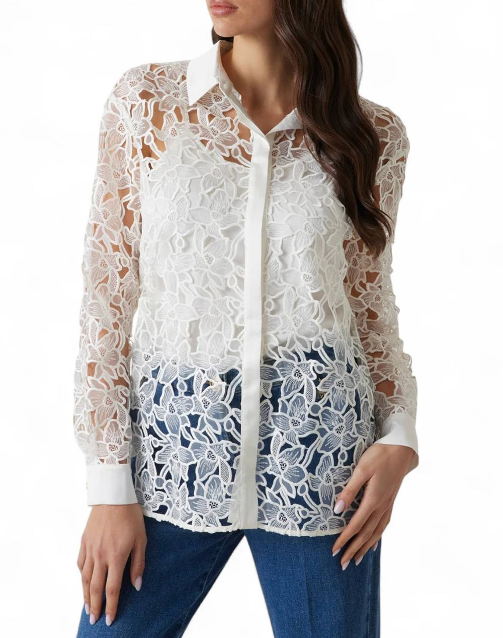 Guess Marciano Liu Embroidery Long Embroidery Poly Organdy Women''S Shirt Women Clothes Shirts Offwhite Synthetic 5Ggh357318A Mcdm Female Shirts