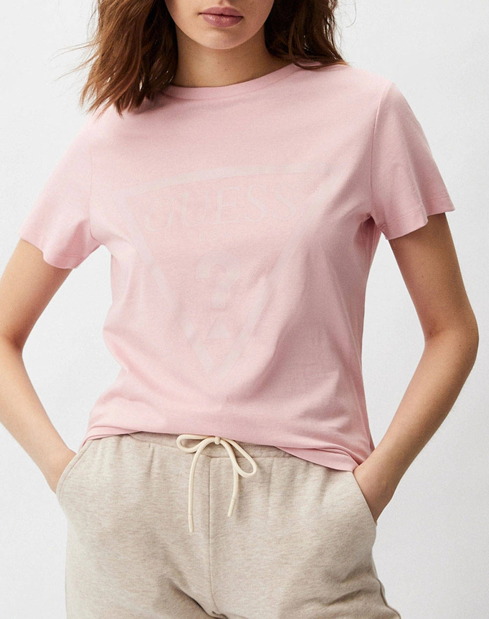 Guess Adele Ss Cn Tee Women''S T Shirt Women Clothes Tops T Shirts Lightpink Cotton V2Yi07K8Hm0 G6O1 Female T-Shirts
