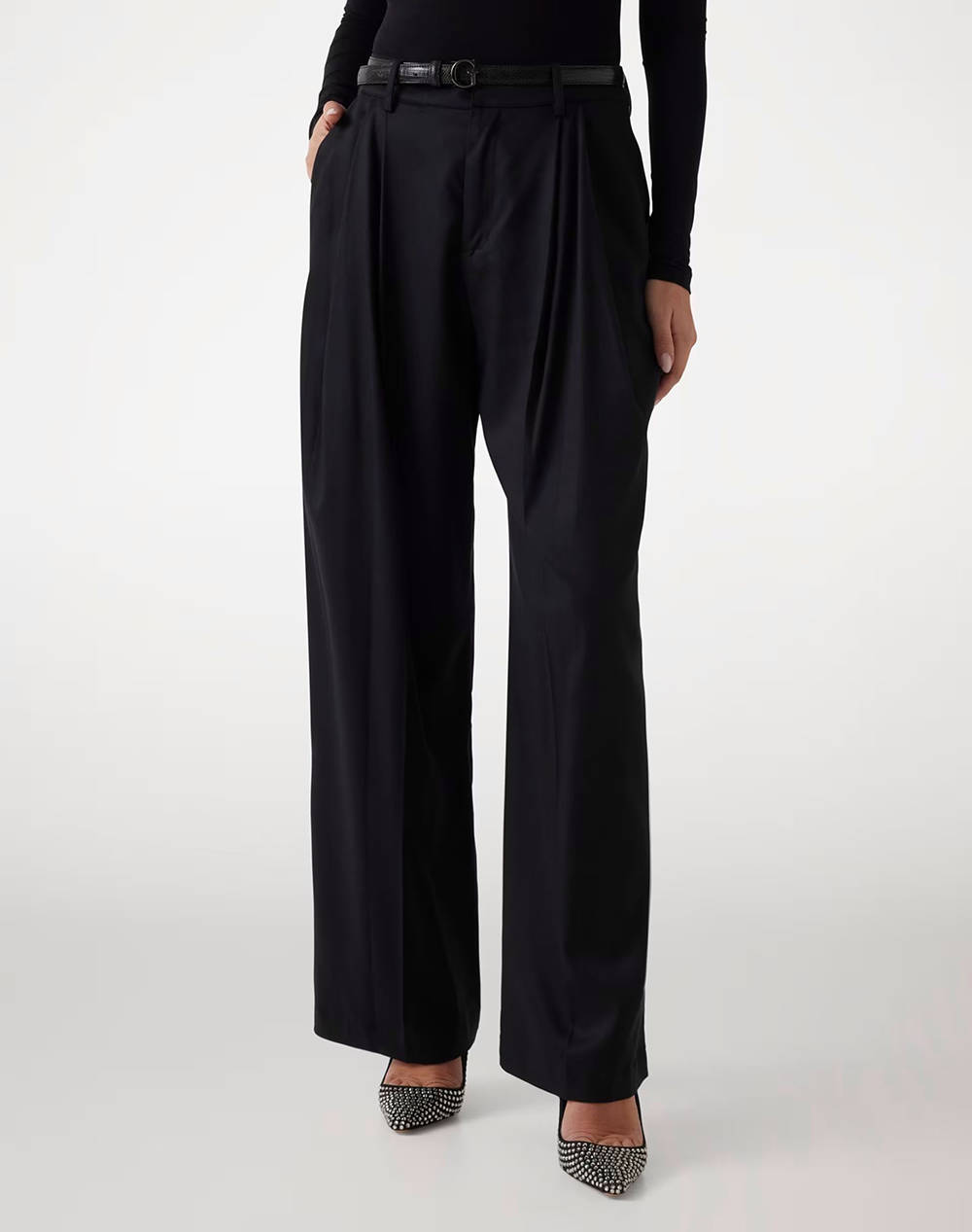Guess Sancha Wide Leg Pant Women''S Pants Women Clothes Trousers Fabric Trousers Black Viscose,Elastic,Synthetic W5Rb68Wgxm2 Jblk Female Fabric