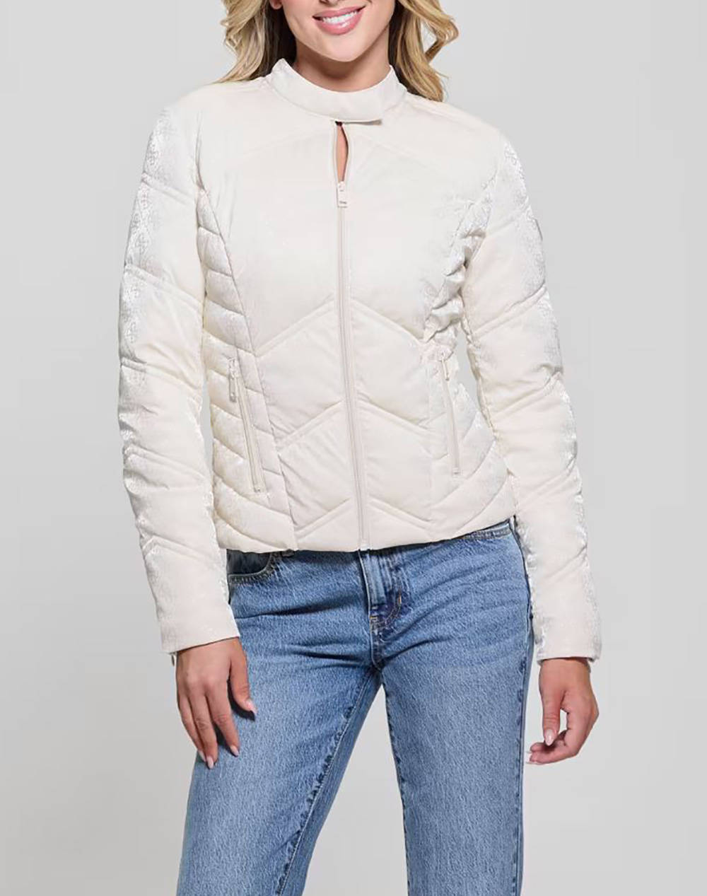Guess New Vona Logo Jacket Women Women Clothes Outerwear Outerwear Jackets Offwhite Synthetic W5Rl00Wgv30 G012 Female Jackets