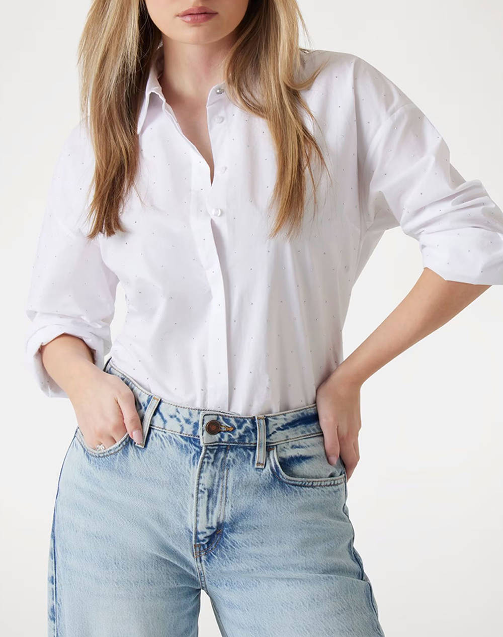 Guess Silvia Hotfix Ls Shirt Women''S Shirt Women Clothes Shirts White Cotton W5Gh42Wgws0 G011 Female Shirts