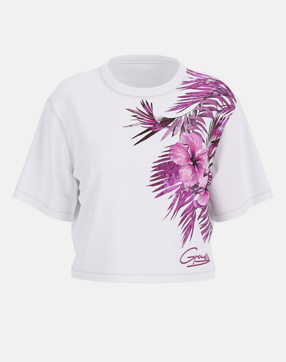 Guess Cn Ss Logo Palm Print Tee Women''S T Shirt Women Clothes Tops T Shirts Offwhite Cotton W5Gi19K6Xn4 F6Fj Female T-Shirts