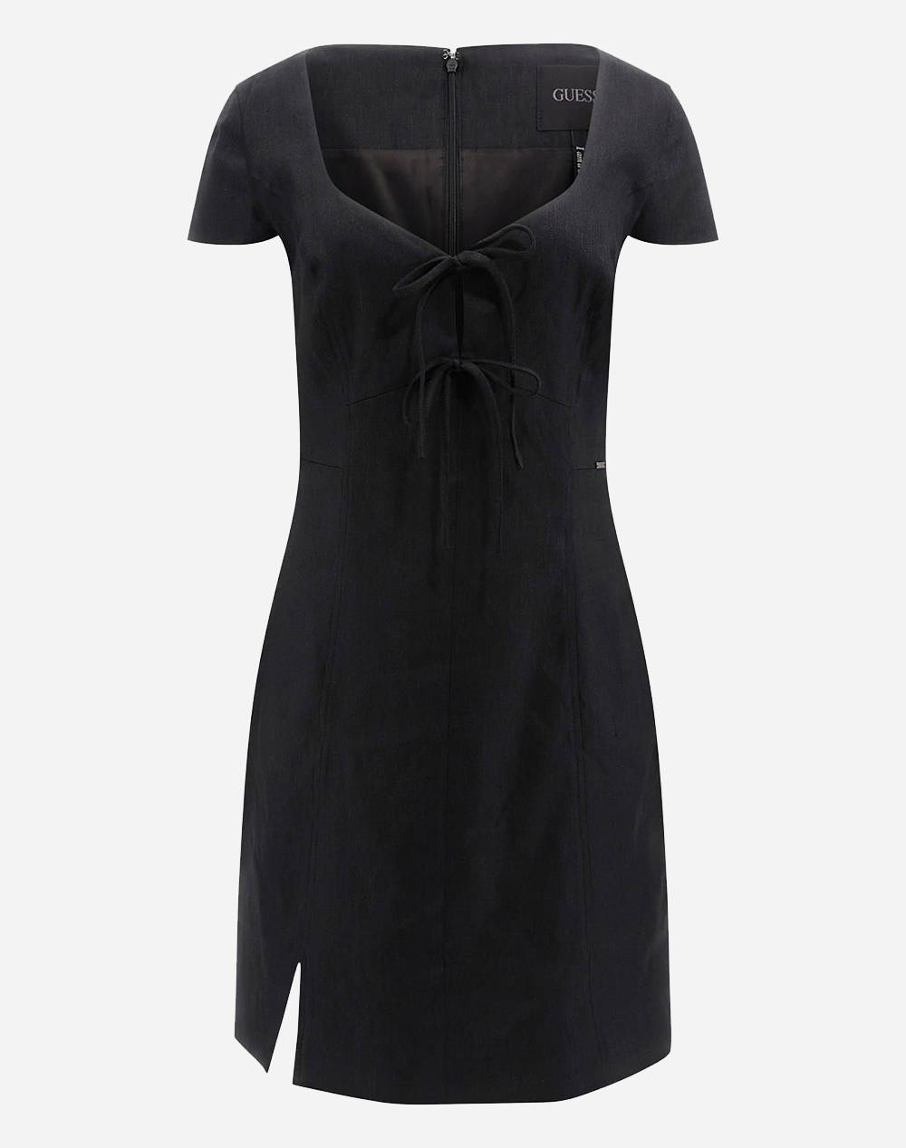 Guess Isabeau Bows Mini Dress Women''S Women Clothes Dresses Black Linen,Elastic,Synthetic W5Gk41Wh5L2 Jblk Female Dresses Black