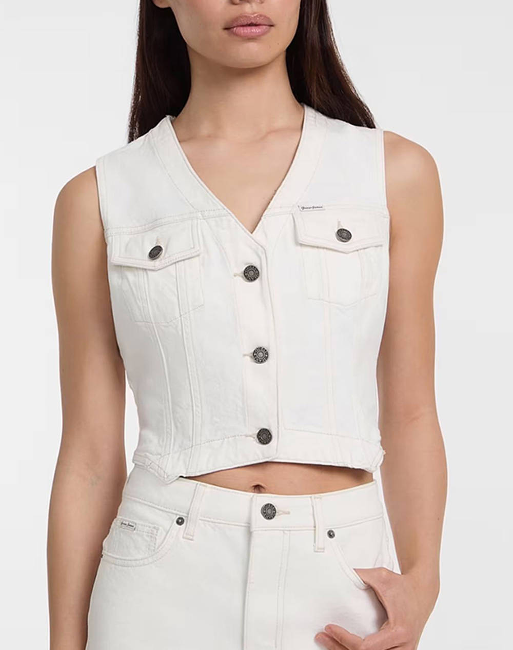 Guess Jeans Gj Denim Vest Eco Regen Co Agate Str White Women''S Jacket Women Clothes Tops Tops/Bodies White Cotton,Elastic W5Gn74D5M62 Gjwi Female