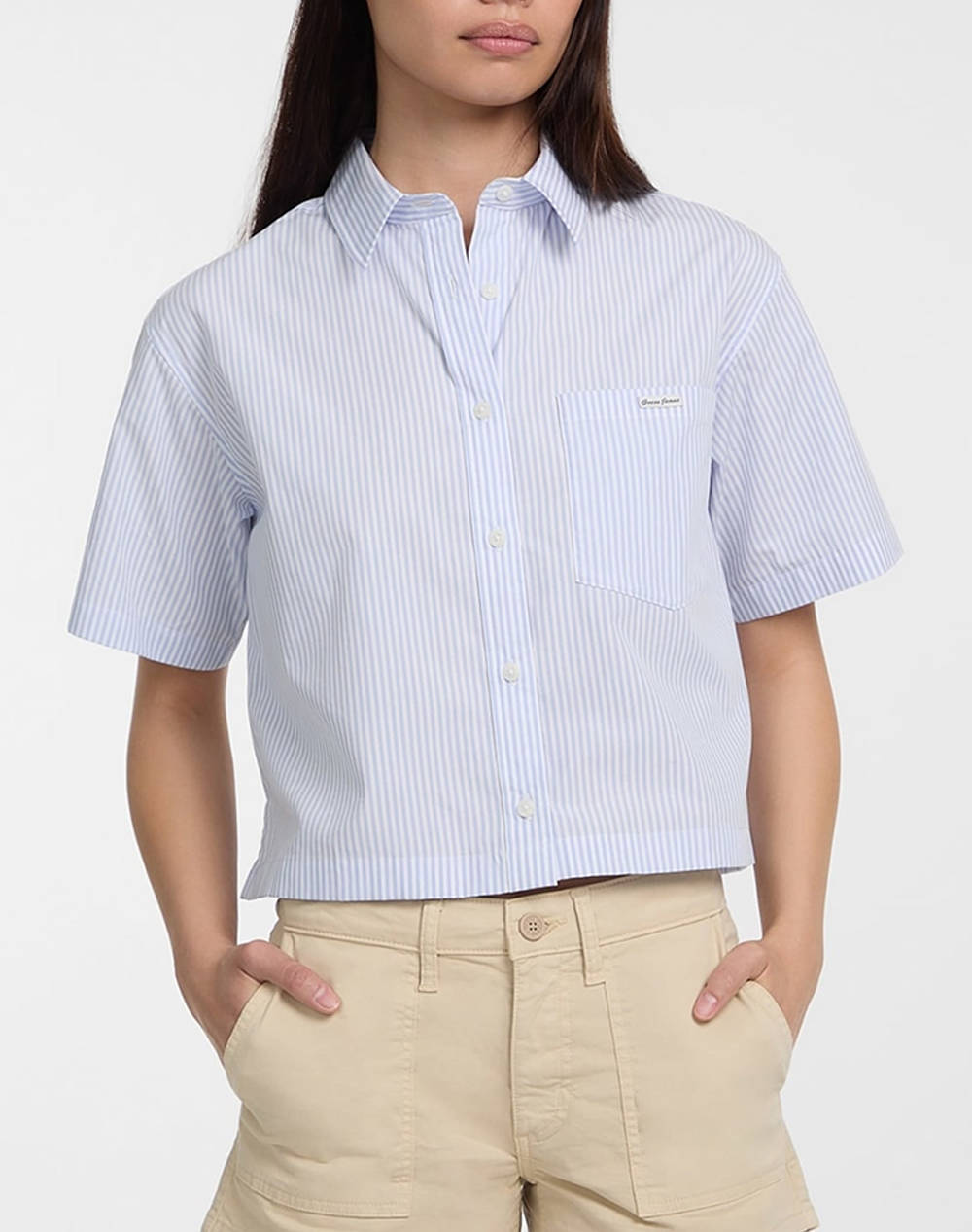 Guess Jeans Gj Ss Camp Collar Bo Organic Yd Light Cotton Poplin Women''S Shirt Women Clothes Shirts Lightblue Cotton W5Gh98Wh7Q1 Fb9A Female Shirts