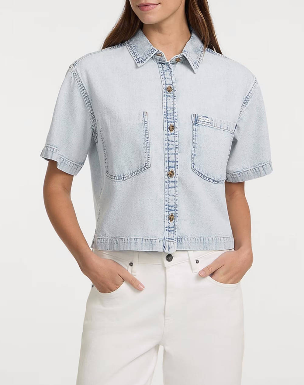 Guess Jeans Gj Boxy Ss Shirt Women''S Shirt Women Clothes Shirts Denimlightblue Cotton W5Gh0Fd5M83 Gjrv Female Shirts Blue